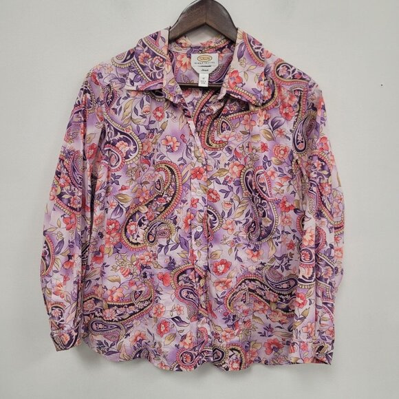 Talbots Floral Button Up Top Size 1X Pink Whimsical Long Sleeve Y2K Phoebe - Picture 1 of 10